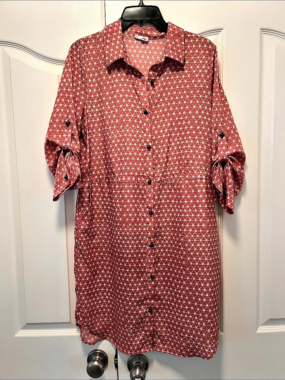 Maison Jules Geometric Button Front Midi Dress in Pink Size Medium